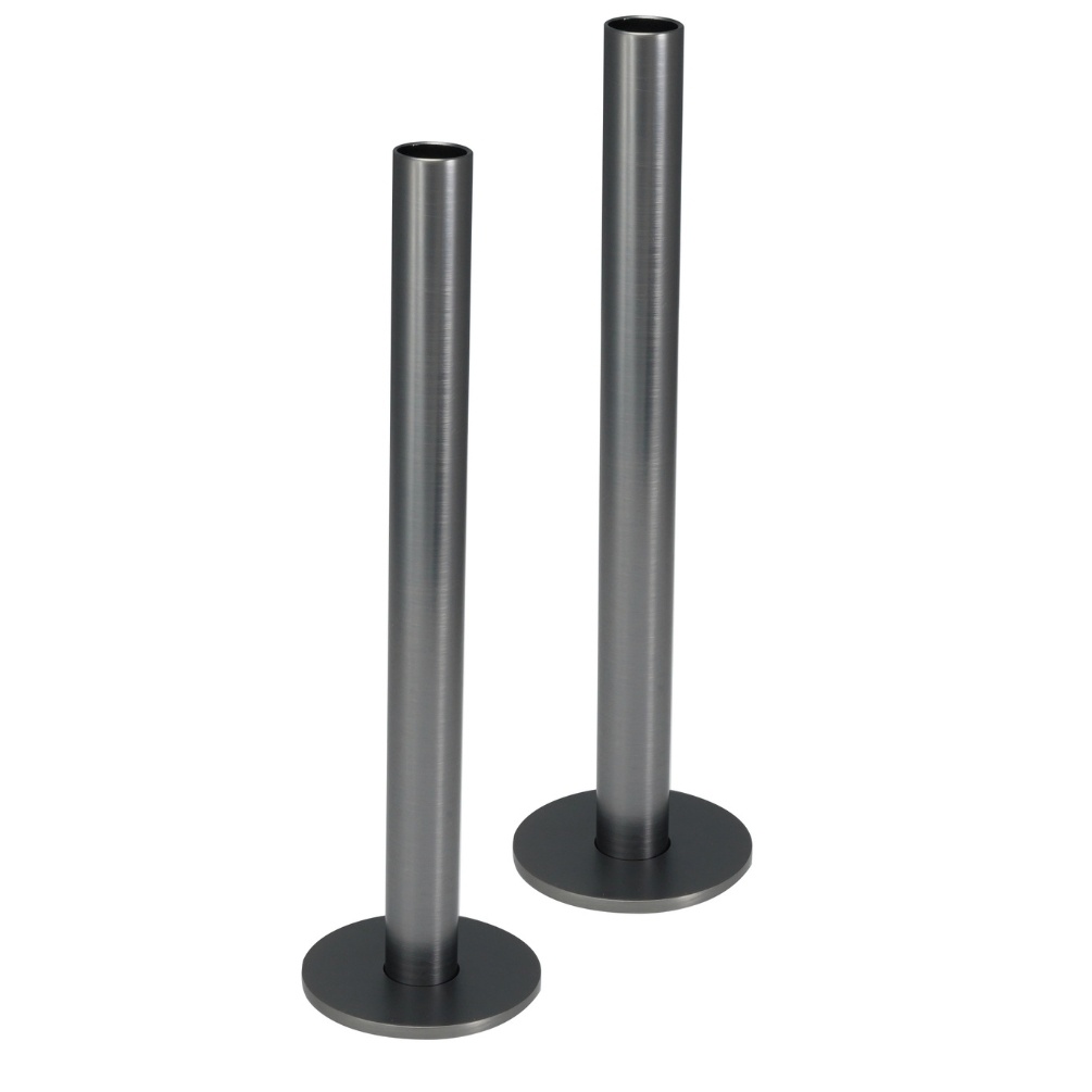 JTP Set of 2 Brushed Black Radiator Valve Pipe & Flanges Cut Out